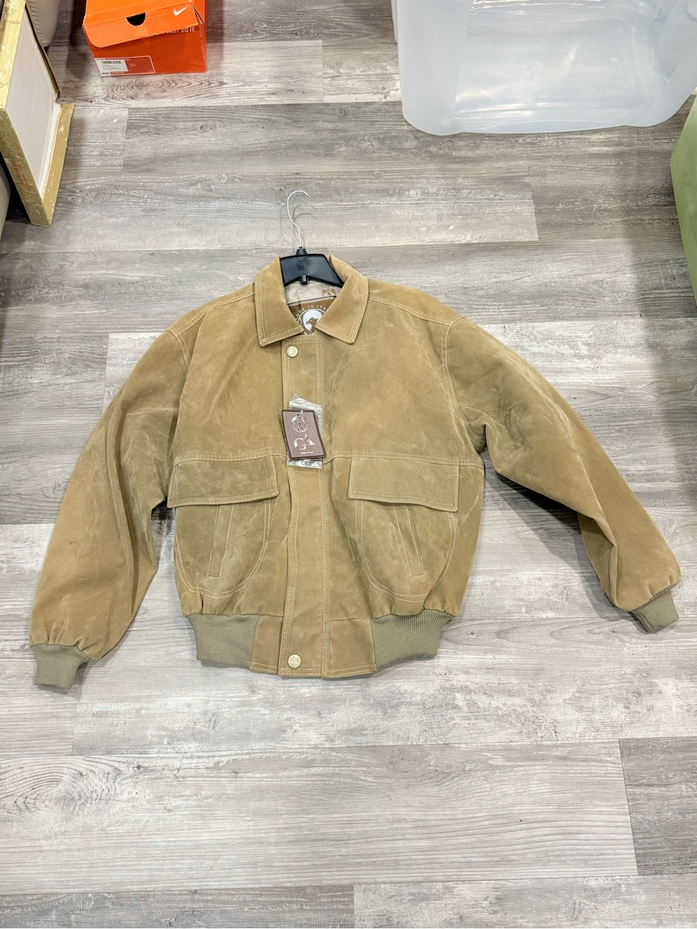 Men's Suede Bomber Jacket in Khaki